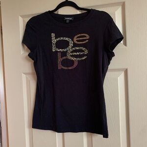 Bebe Black/Hold Embellished T-shirt sz L